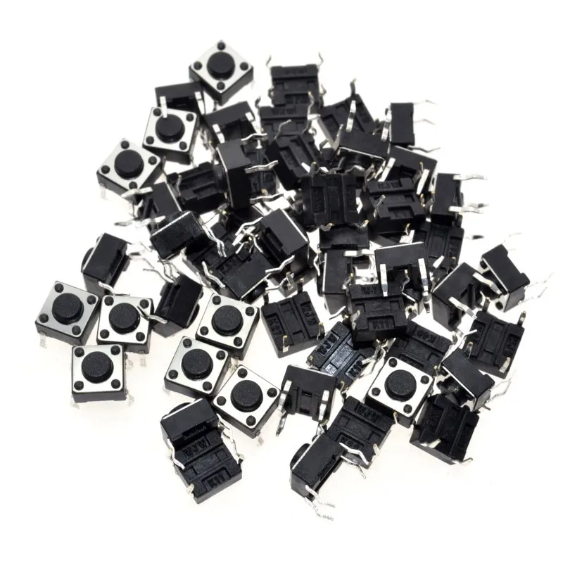 50pcs/lot 6x6x4.3mm 4pin G89 Tactile Tact Push Button Micro Switch Direct Plug-in Self-reset Dip Top Copper