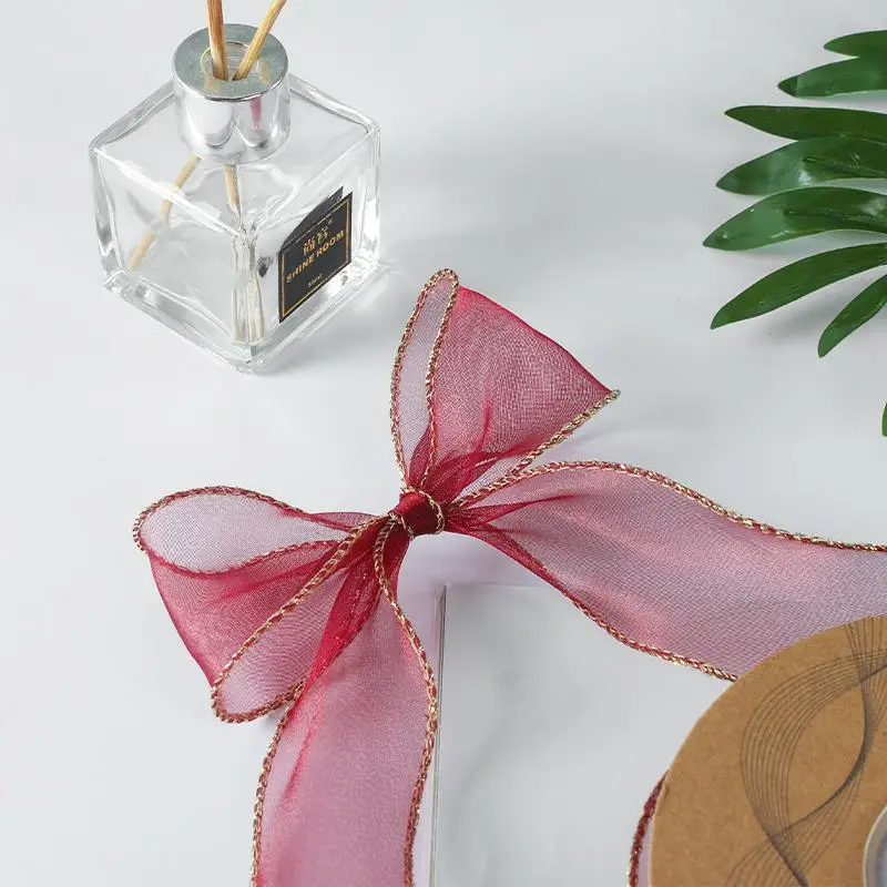 Decor Ribbon Wired Edge Wired Ribbon Organza Ribbon Shimmering For Party Decoration Birthday Wedding