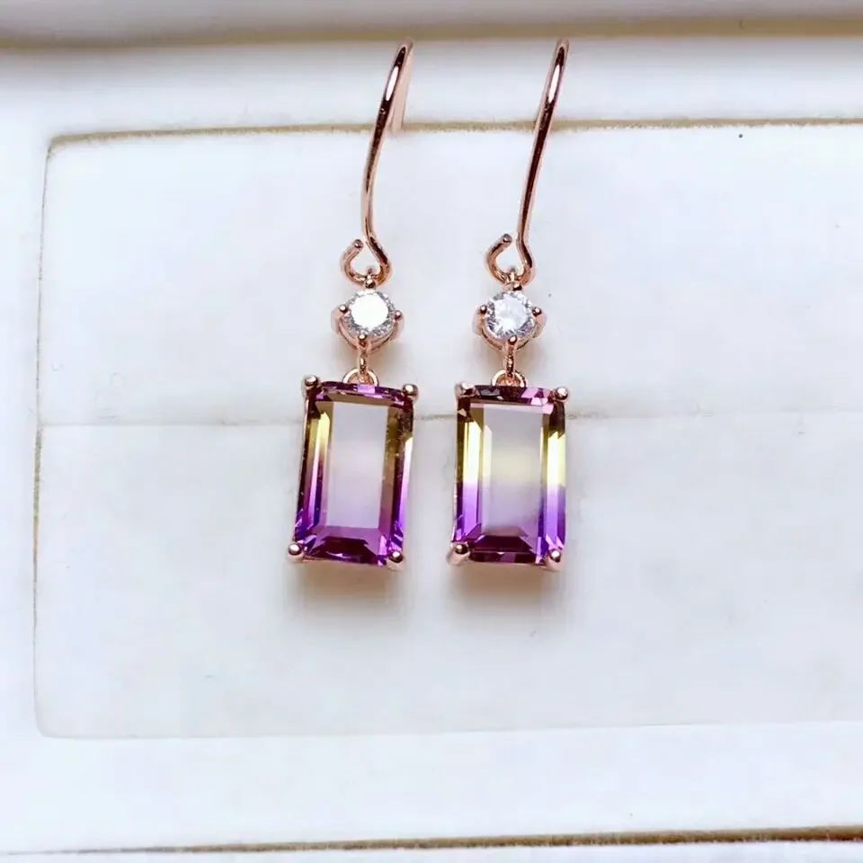 

Серьги-капли из натурального аметрина с драгоценными камнями, модные серьги из настоящего серебра 925, изысканные очаровательные ювелирные изделия для женщин