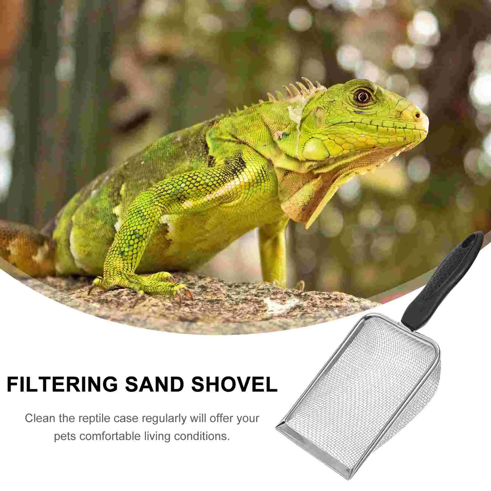 Pet Cleaning Tools Filtering Sand Fine Mesh Reptile Scoop Black Litter Stainless Steel Sieve Travel