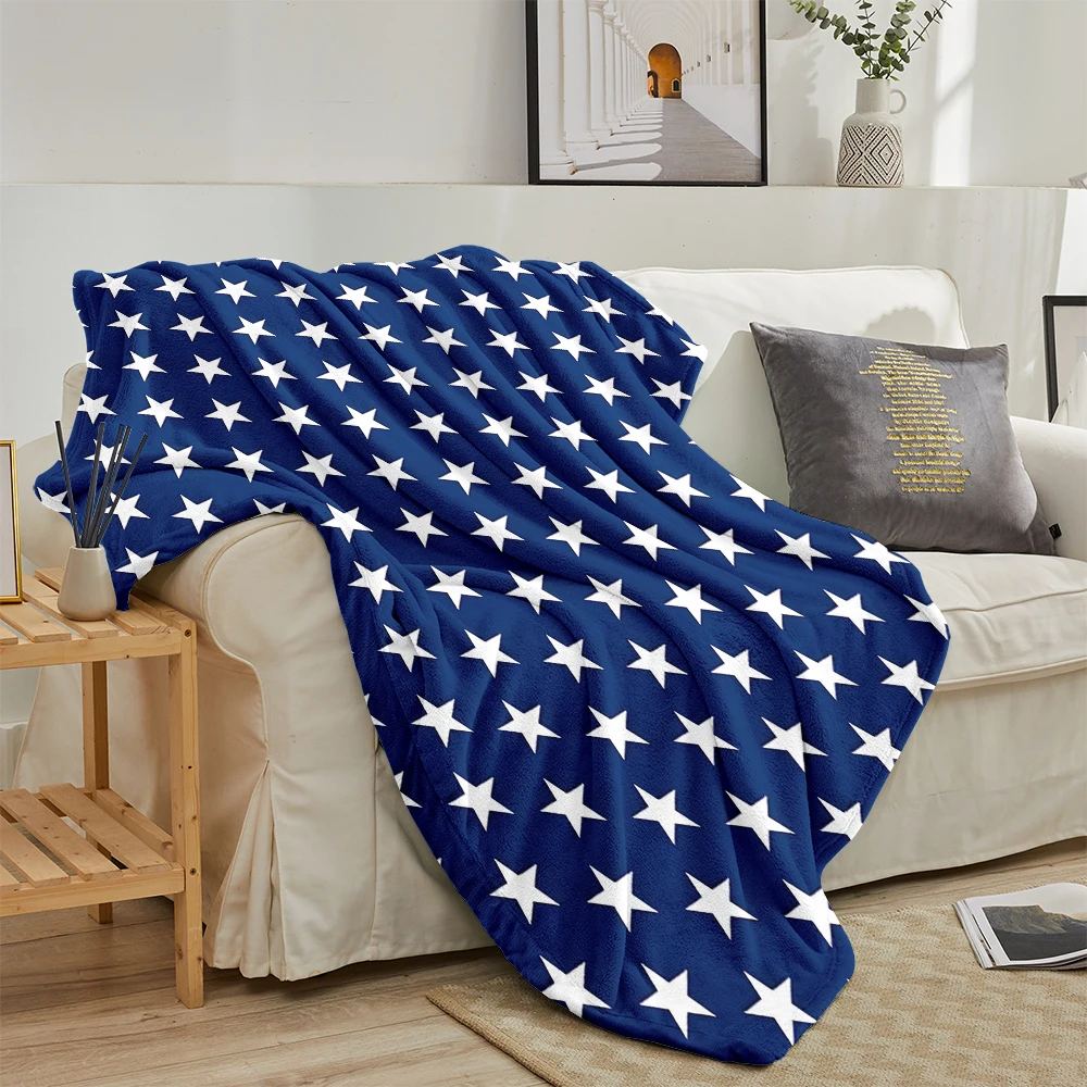 Navy White Stars Cute Flannel Fleece Throw Blanket for Couch Sofa Lightweight Cozy Plush Blanket for Travel Office Nap
