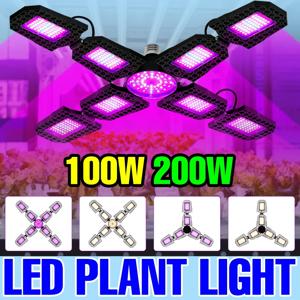 

200W 100W LED E27/E26 Plant Grow Light Bulb Full Spectrum Hydroponics Lamps For Indoor Fruit Greenhouse Tent Succulent Cactus