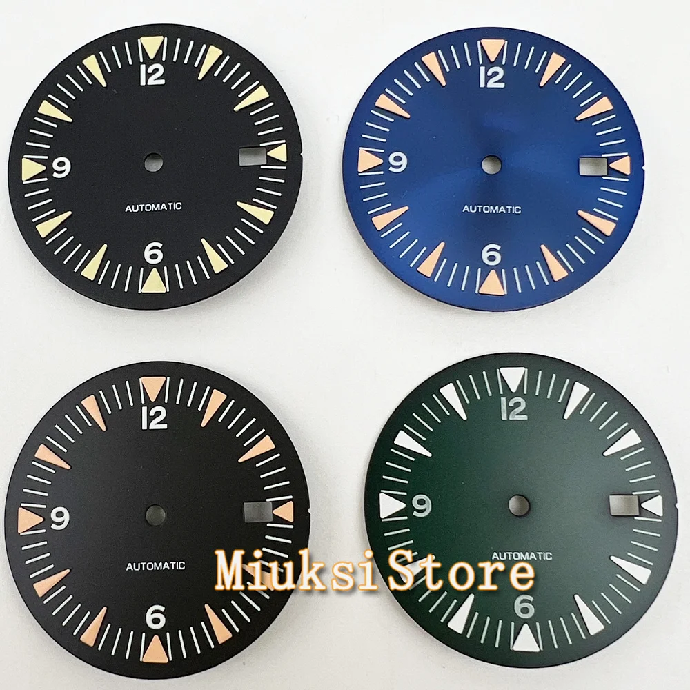 32mm black blue green watch dial green Luminous dial fit NH35 movement