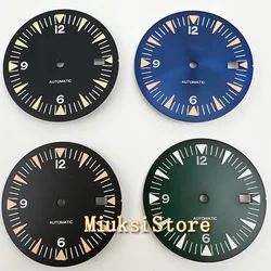 32mm black blue green watch dial green Luminous dial fit NH35 movement