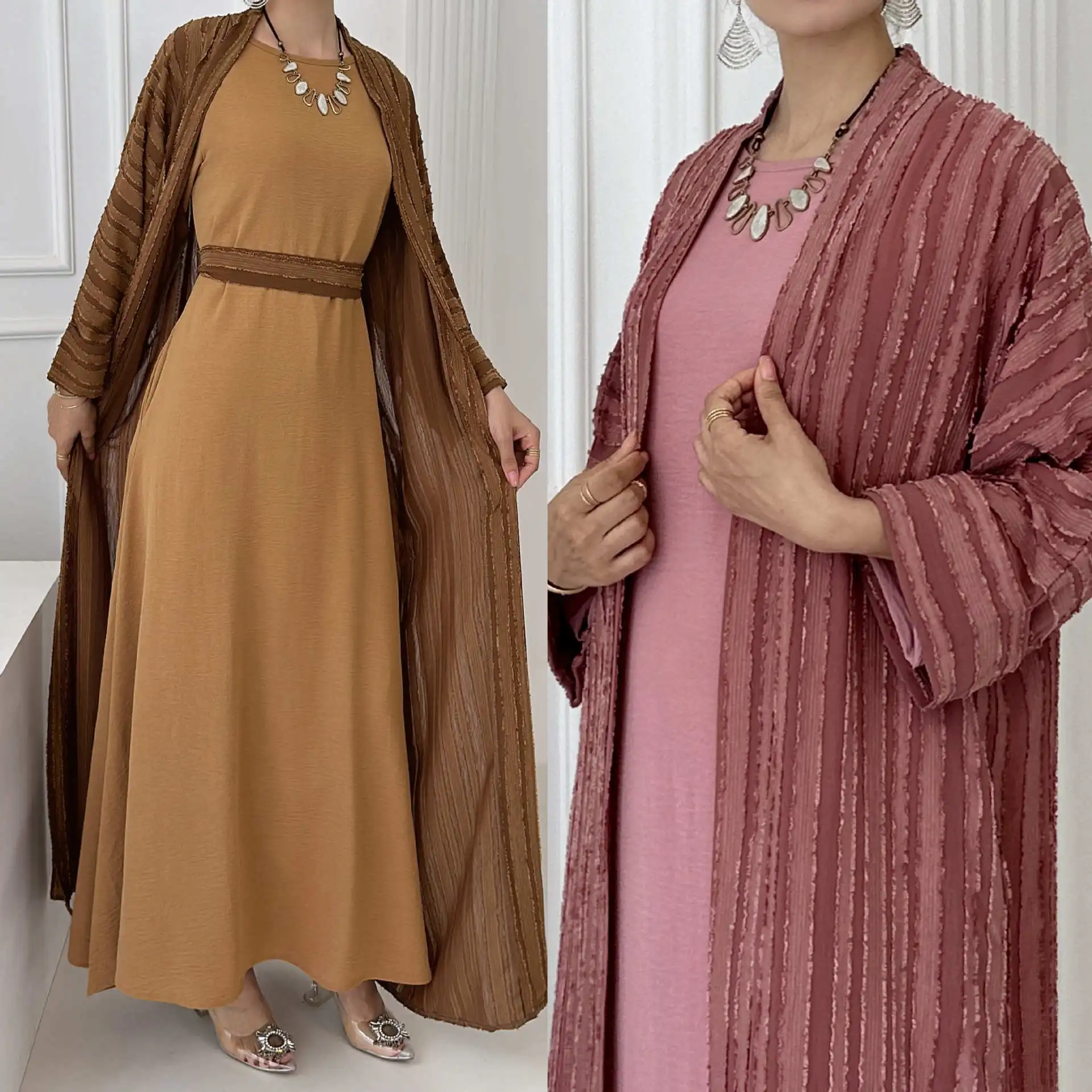 Siskakia Fashion Muslim Kimono Abaya Solid Striped Retro Ethnic Cardigan Robe Dubai Middle Eastern Saudi Arabia Eid Clothes 2023