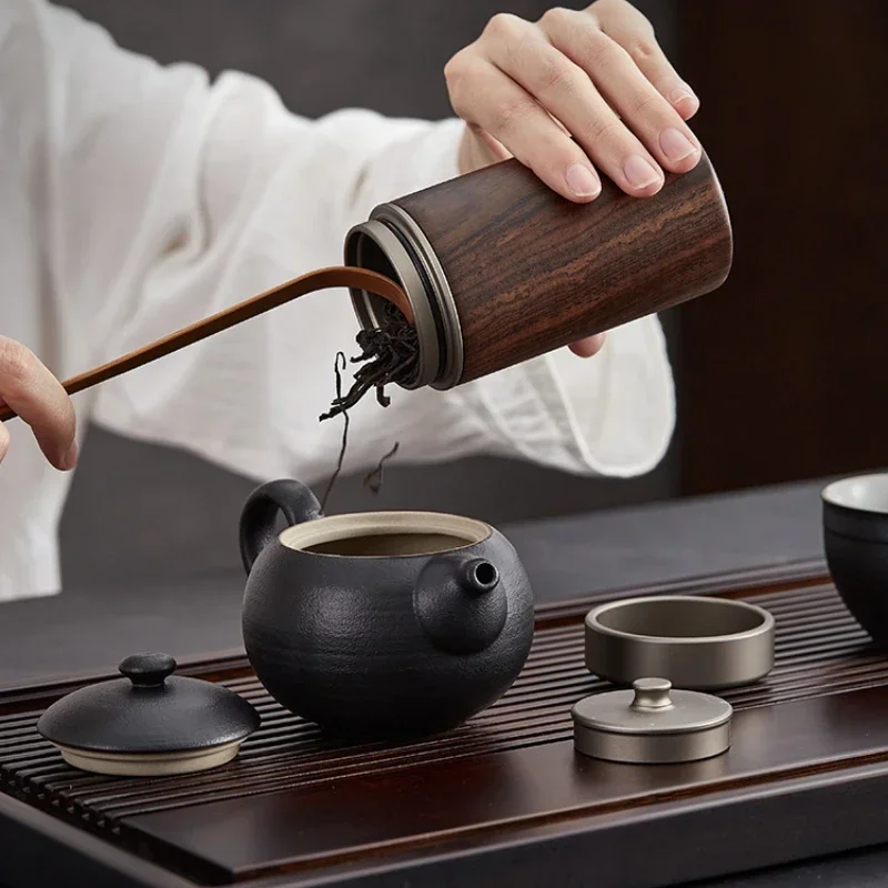 Ebony Sealed Tea Can Pu 'er Storage Storage Tea Box Household Wooden Chinese Portable Tea Can 5