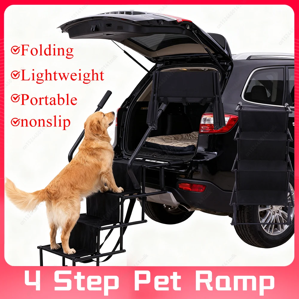 

4-ступенчатая складная рампа для домашних животных, легкая прочная лестница для собак и кошек, резиновая противоскользящая нижняя часть, легко чистящаяся складная лестница для домашних животных для автомобиля