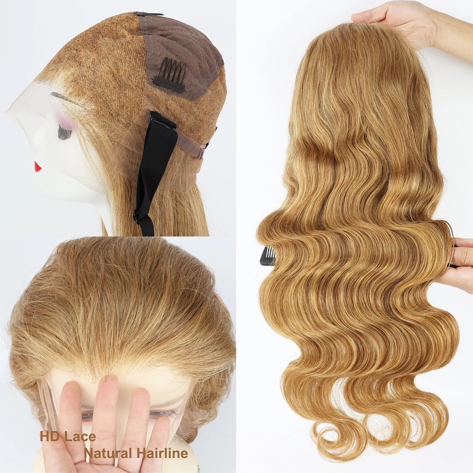 

Body Wave Hair Wig #27 Honey Blonde Real Remy Hair Wig for Women 150% Density NaturaL Hairline HD Lace Invisiable Full Lace Wig