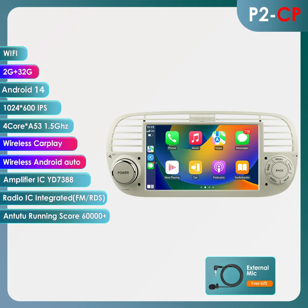 4G 9 Inch 2din Android Auto Multimedia Speler Voor Fiat 500 Navigatie Gps Carplay Auto Radio Rds Dsp Stereo Video Audio Head Unit