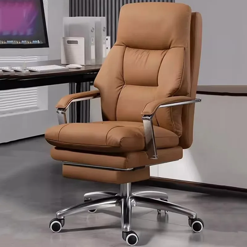レザーサポート ソフトオフィスチェア アームレスト 北欧風回転式人間工学に基づいたオフィスチェア シェーズデザイン ローリング オフィスチェア 家具