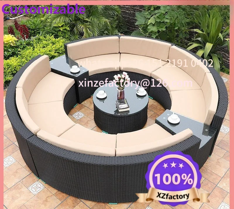 Customizable outdoor sofa villa garden courtyard circular curved rattan sofa coffee table combination outdoor leisure