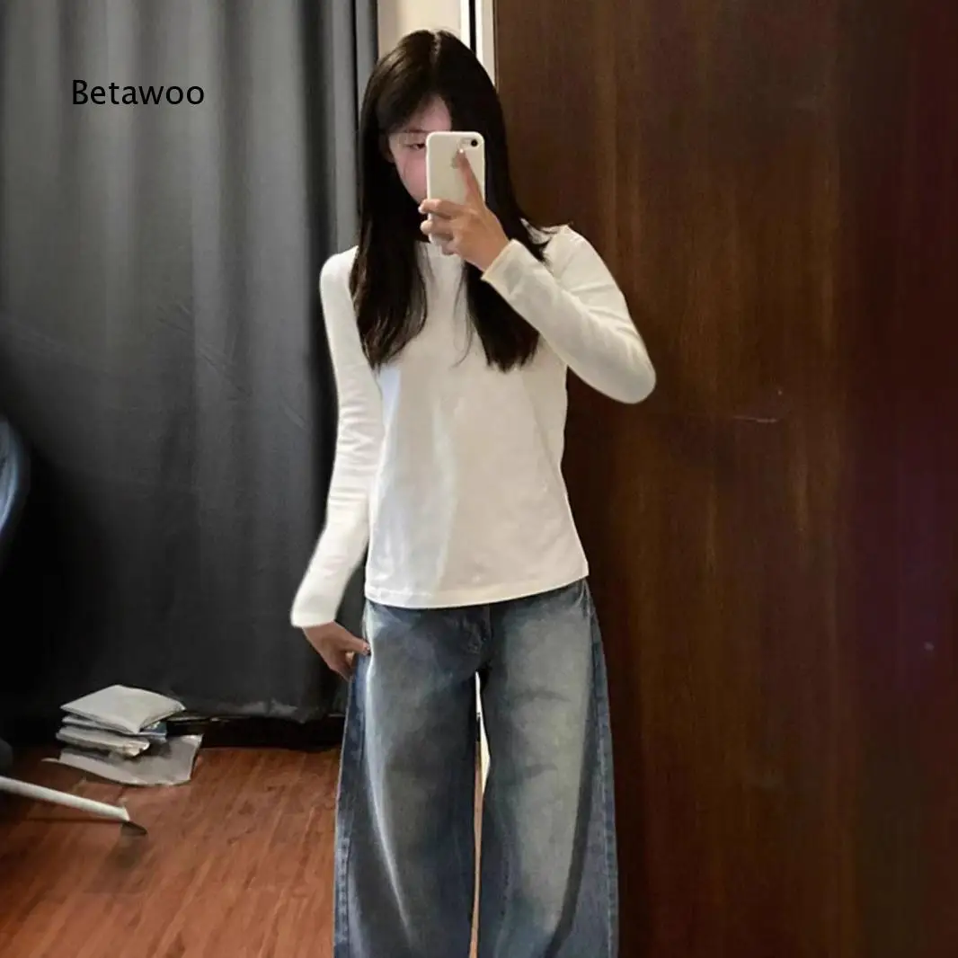 Men 300g Heavy Weight Pure Cotton Long Sleeve T Shirt Solid White Loose Fit Thick Basic Bottoming Top For Daily Casual Commute
