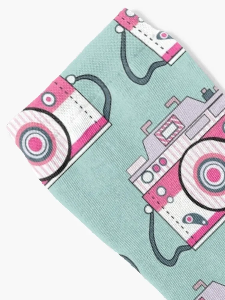 Retro Pink Camera Pattern Socks Set para homens e mulheres, Fashion Socks