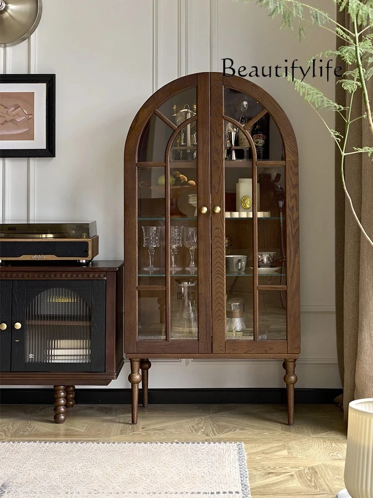 

French retro figure cabinet solid wood arched display cabinet glass living room TV cabinet side cabinet