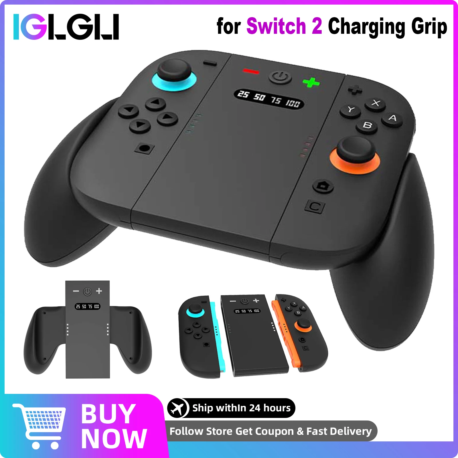 

Charging Grip for Switch 2 Joy-Con Portable Handle Charger Dock for Nintendo Switch 2 Bracket Stand Removable Game Accessories