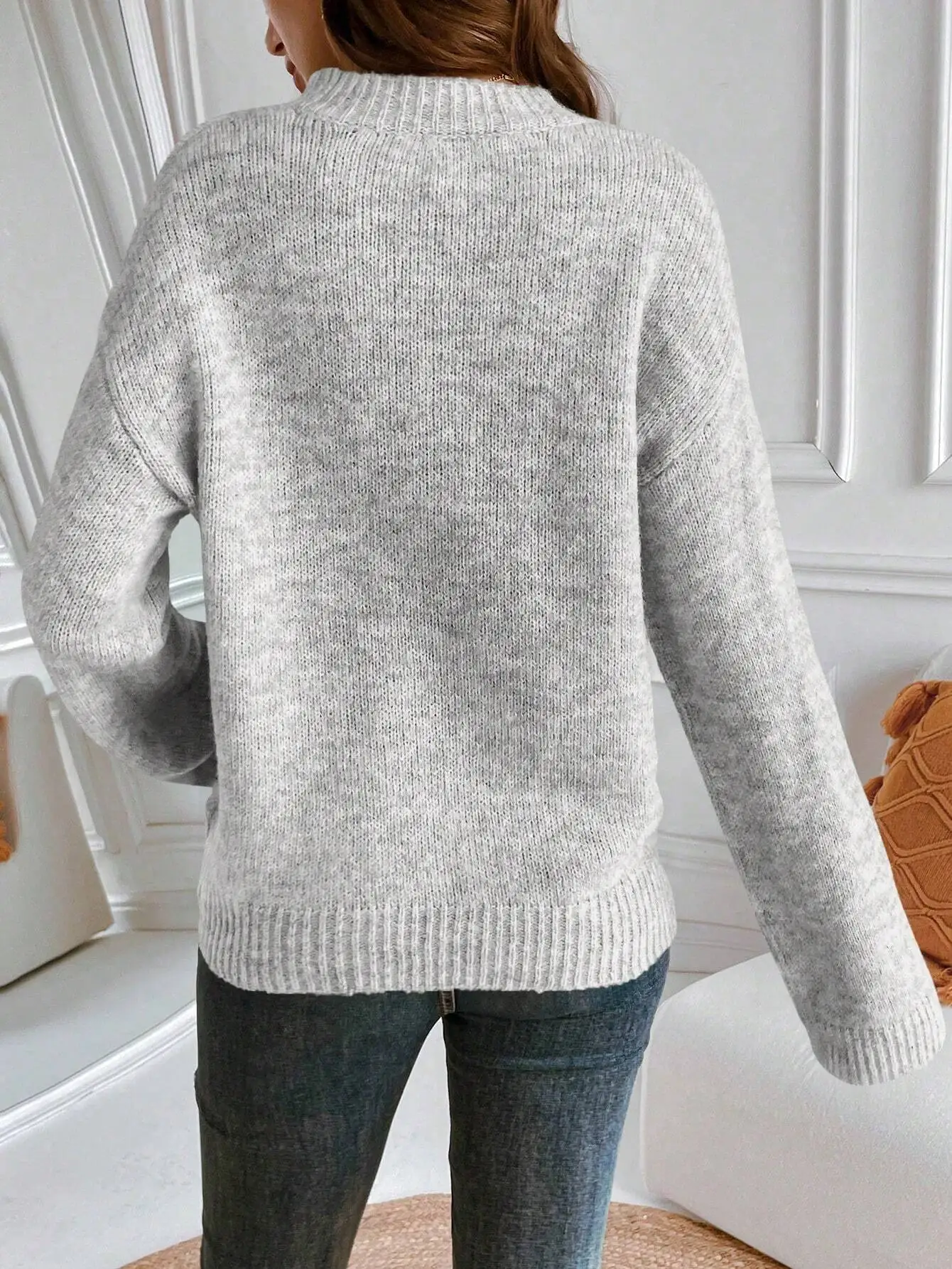 ترقية حديثا قسط سميكة الدافئة المرأة رمادي طاقم الرقبة سترة متماسكة البلوز الخريف الشتاء الزي #2