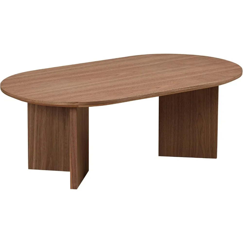 طاولة قهوة خشبية بيضاوية 39.37، طاولة مركزية خشبية حديثة مع قاعدة قوية لغرفة المعيشة، طاولة جانبية مميزة #5