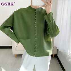 GGHK Miyake Spring/Autumn New Single-breasted Small Jacket Comfortable Casual Korean Edition Fashion Design Women Clothing Top