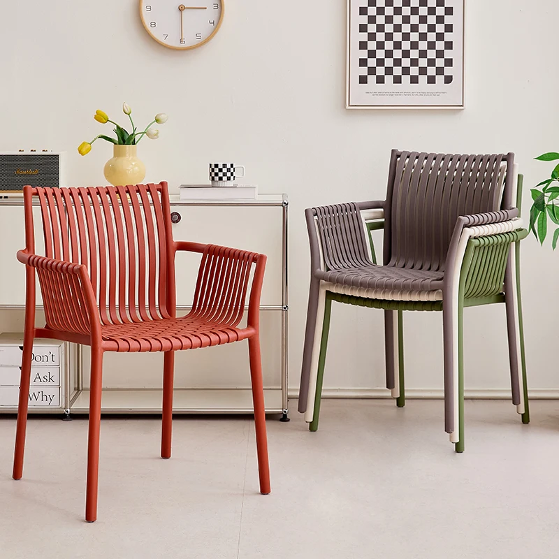 

Scandinavian Plastic Armchair with Backrest Space-Saving Dining Chair for Home Furniture Ventilated Design Indoor/Outdoor Use