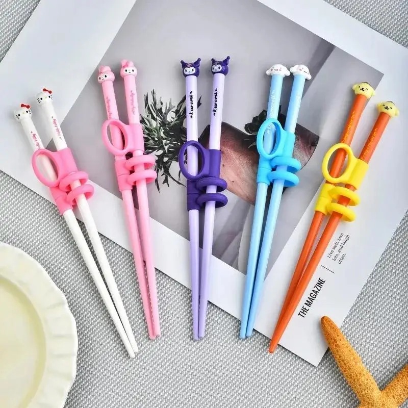 Sanrio Kuromi Hello Kitty Chopsticks Cinnamoroll Melody Kids Fast Practice Finger-Cot Chopsticks Tsupplies Ableware Child Gifts