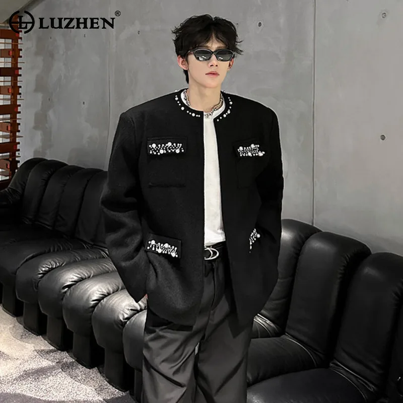 

LUZHEN модная элегантная жемчужная лоскутная декоративная повседневная куртка мужская оригинальная красивая темпераментная роскошная мужская куртка 2025 JY4479