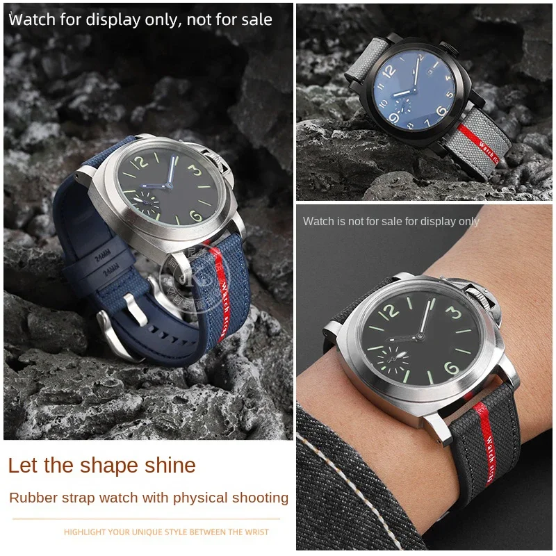 For Panerai Submersible Pam1466 PAM1391 1565 Gray blue Soft Waterproof Rubber Watch Strap Quick release 22 24 26mm Men WatchBand