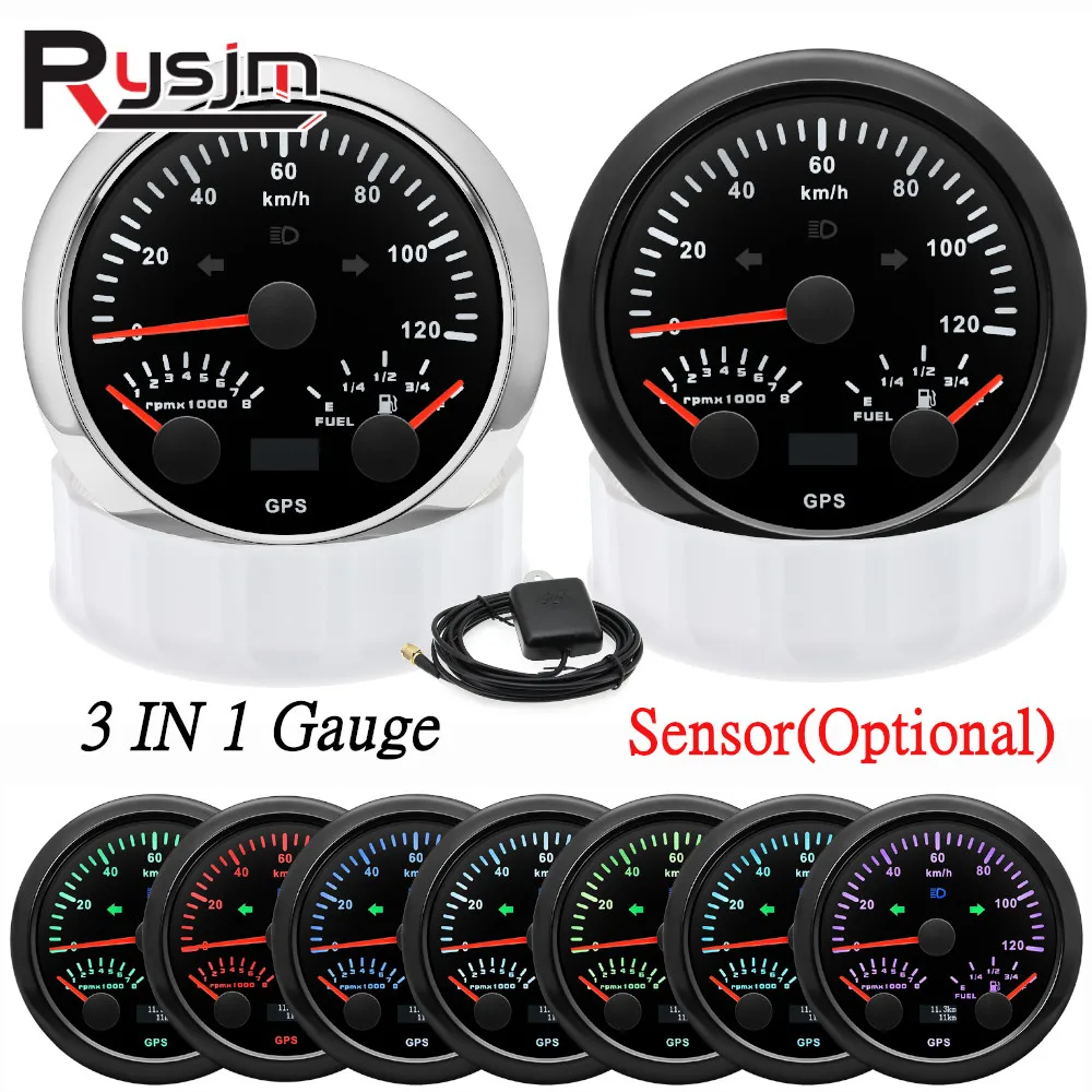 85MM GPS Speedometer 3 In 1 Speed Odometer With 8000rpm Tachometer Tacho Gauge Fuel Level Meter Sensor For Car Boat Motorcycle