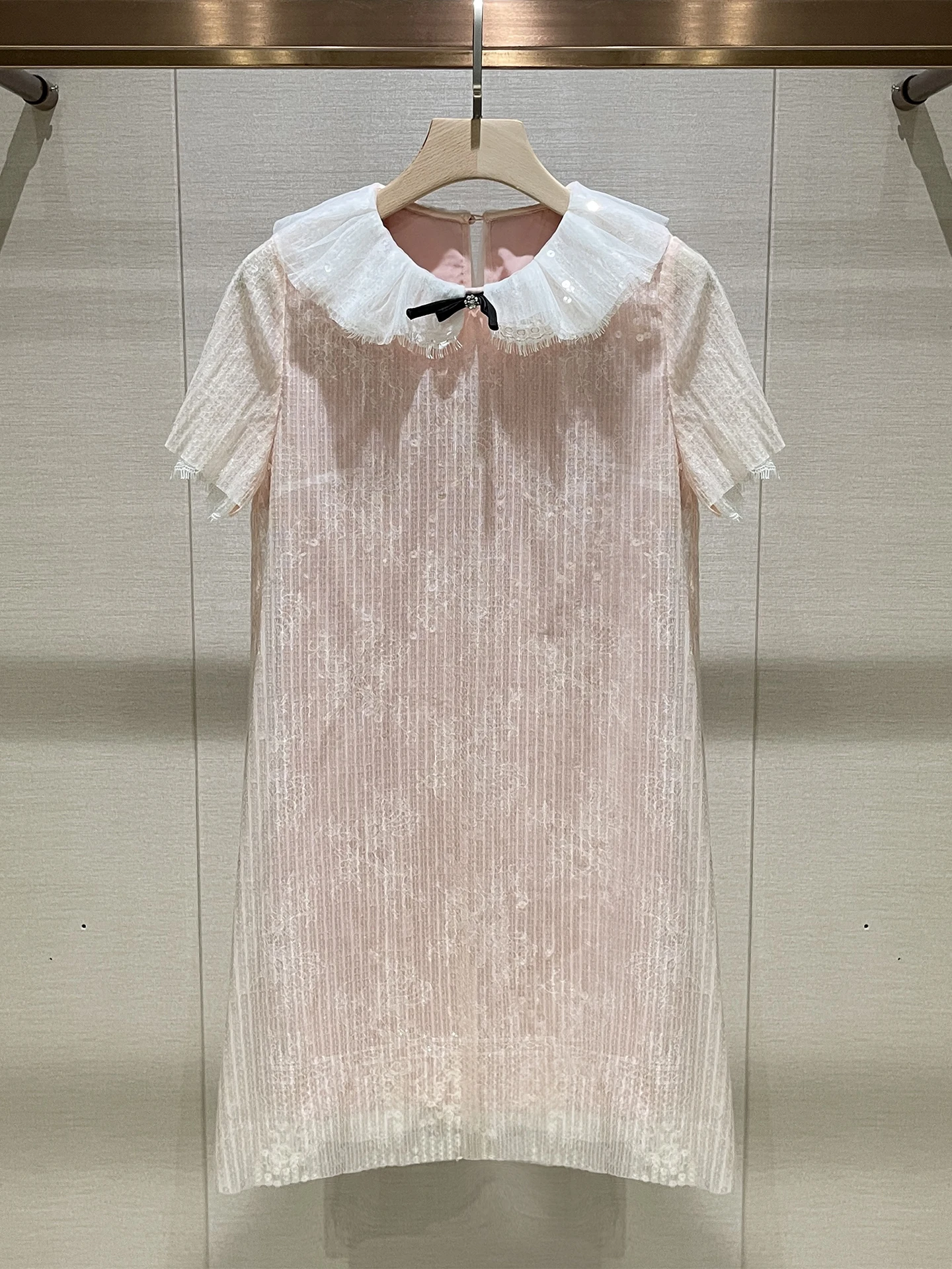 

Sweet Sle A-Line Dr with Doll Collar And Knot Me Pink Lightweight Luxury Casual High Waist ort Sve Wome...