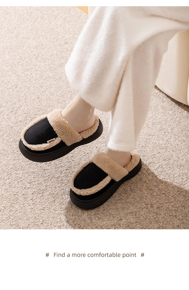 Damen-Hausschuhe für Herbst und Winter, mit weichem, dickem Fleece-Futter, Keilabsatz, aus Baumwolle, rutschfest, weich, für den Innenbereich, warm, für Frauen und Teenager. – Detail 18
