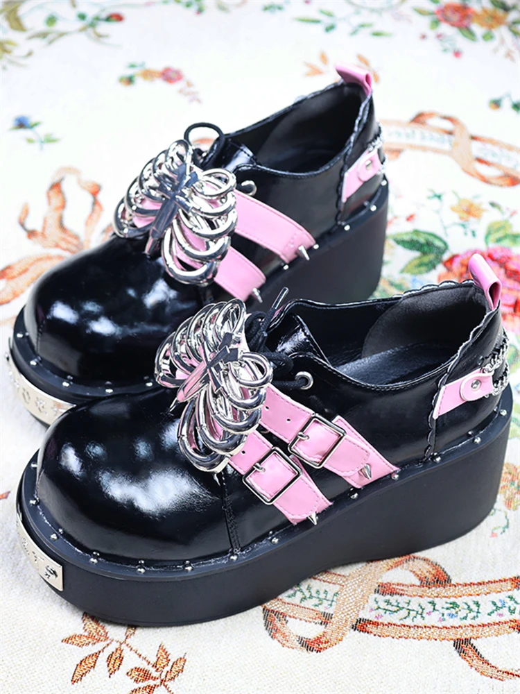 Platform Mid Heel Goth Pubk Sweet Girls Lolita Shoes Elegant New College Style Kawaii Wedge Harajuku Anime Tea Party