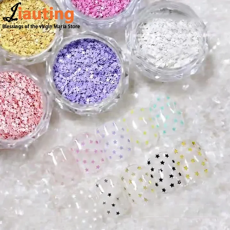 1Jar 1mm Mini Sparkling Pentagram Star Nail Glitter Sparkling Nail Decoration Nail Salon Design Cute Accessor DIY Nail Art Tool