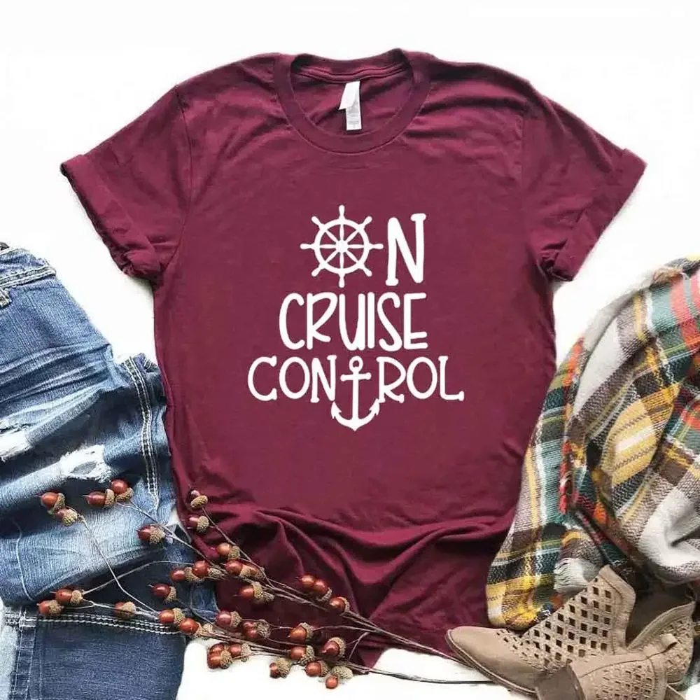 On Cruise Control Women T Shirt Cotton Print Letter Regular Comfortable Tops Vintage Simple Loose Comfortable Skin-Friendly Tees