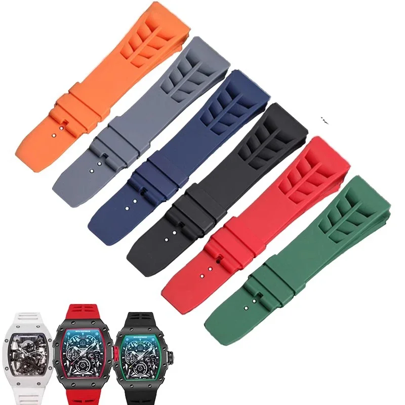 Soft silicone strap For Richard Mille RM53/055/011/050 men\'s waterproof and sweat proof rubber bracelet 25mm Watch accessories