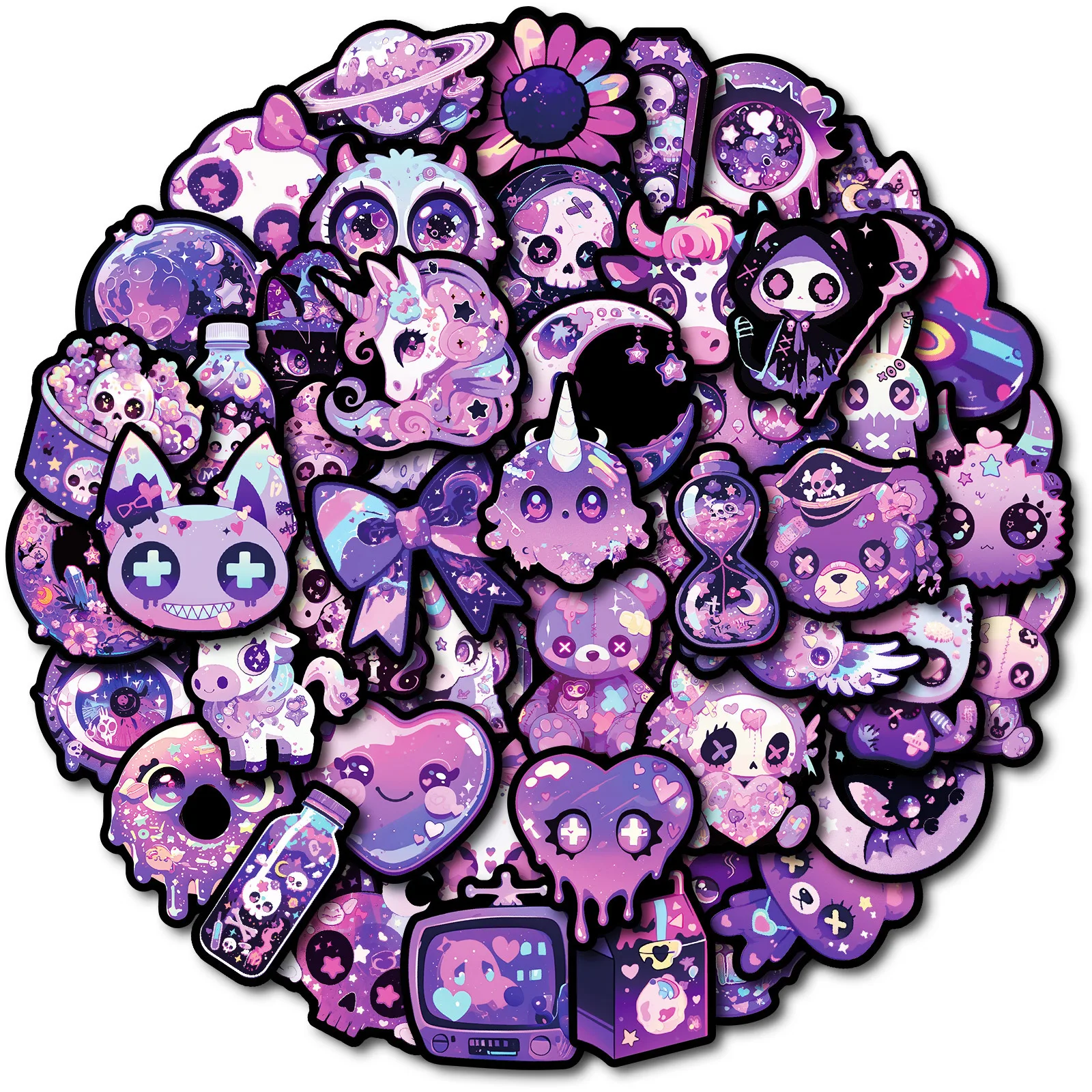 

10/50PCS Cool Purple Gothic Magic Horror Goth Graffiti Stickers Waterproof Decal Cartoon Creative DIY Stationery Box Laptop