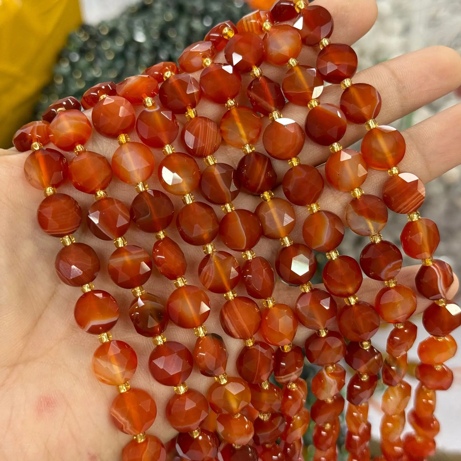 10Mm Hexagram Round Cake Natural Stone Red Agate Amethyst Loose Beads DIY Bracelet Necklace Accessories Wholesale