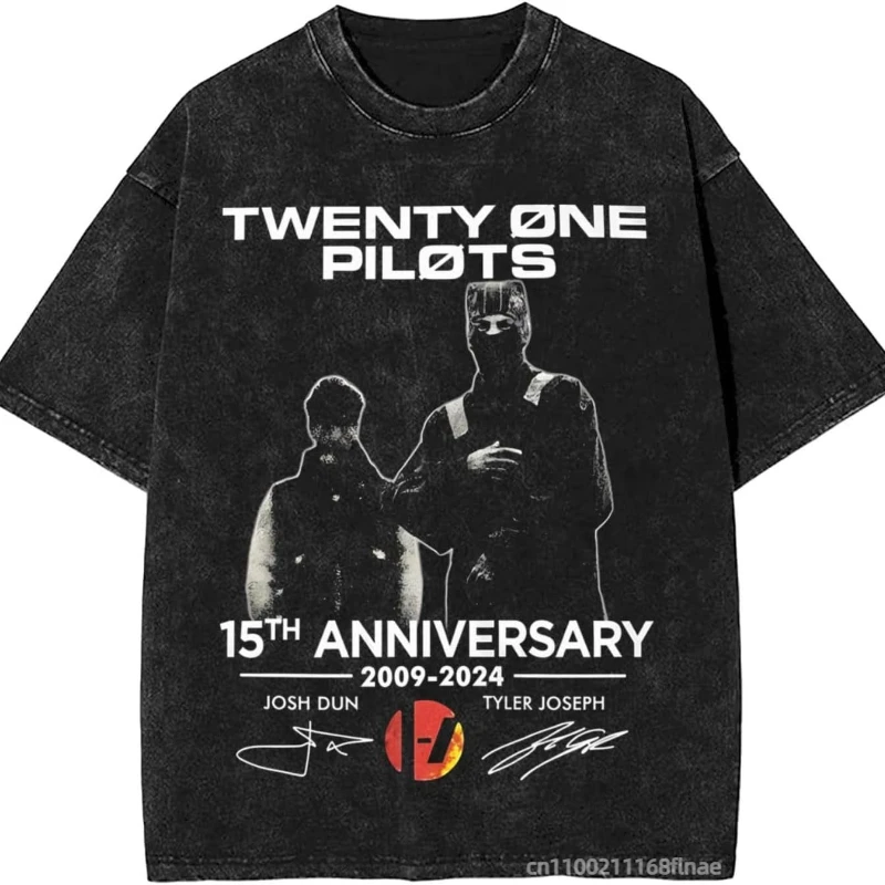 New Men's Street Dance Costume Top 25 Men's Rock Band 21 Pilot Retro Washed T-shirt Street Hip Hop Style Dance Performance Top