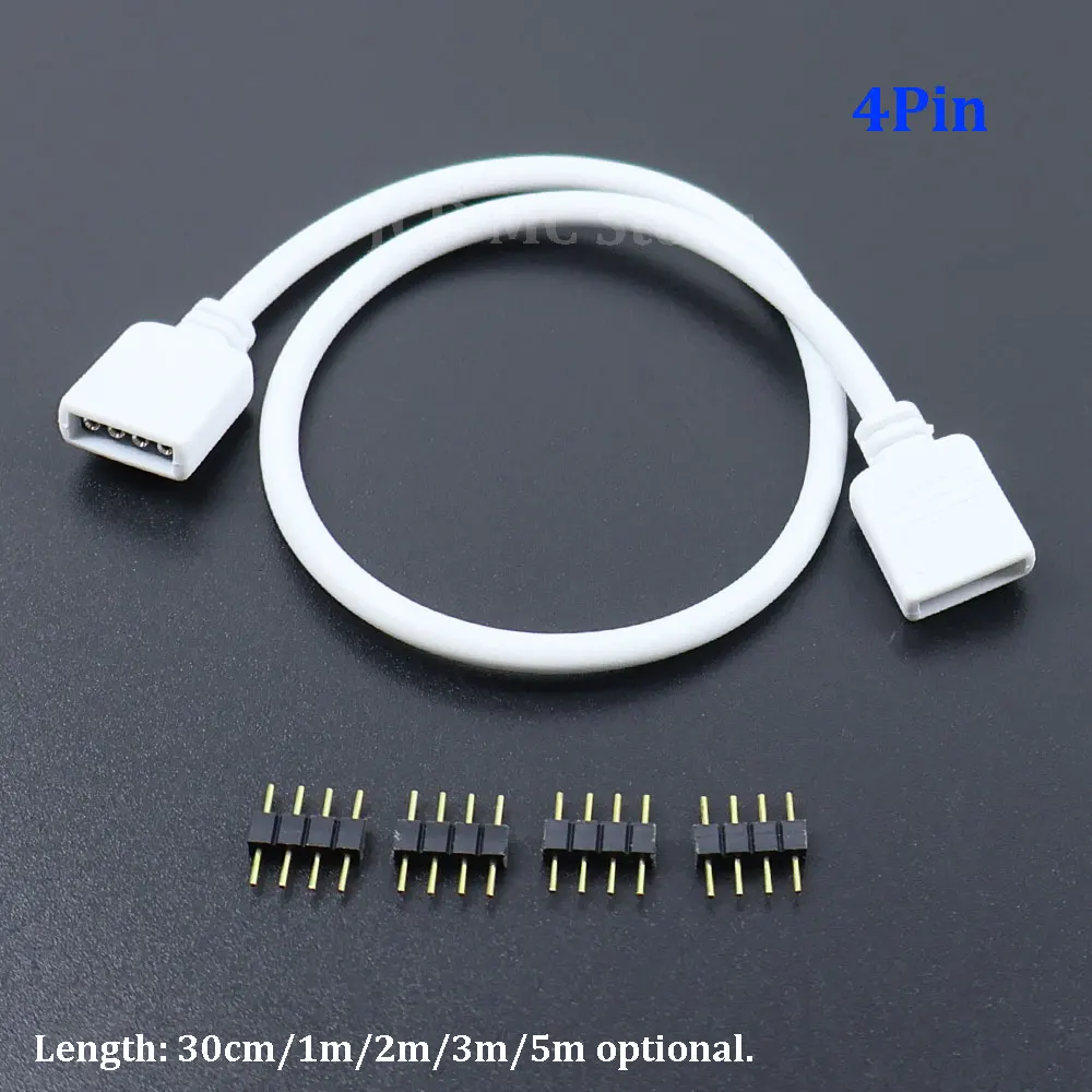 1PC 4Pin DC 12V LED Strip Extension Cable 1m 2m 3m 5m 30cm with Pin Adapter Connector For SMD 5050 3528 RGB LED Strip Light