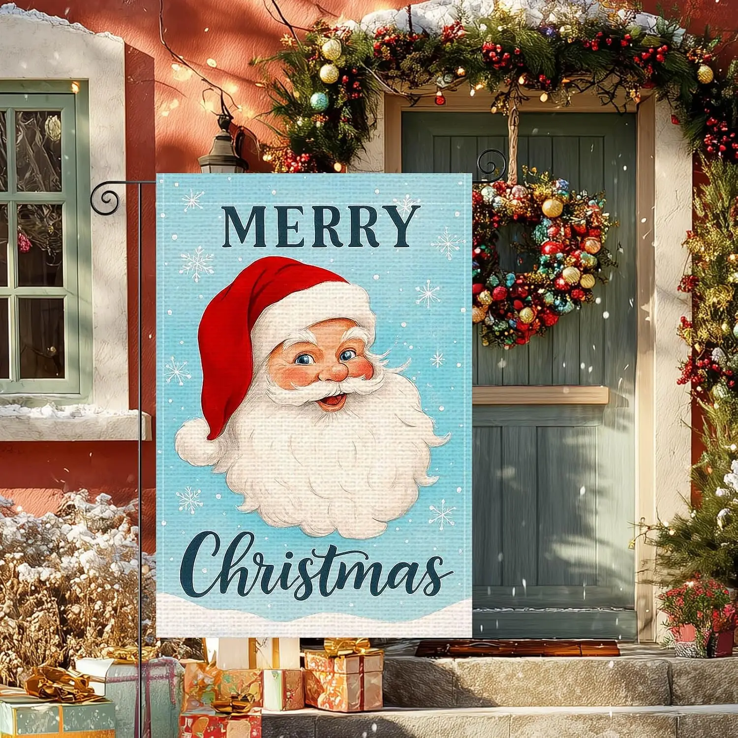 HOMETITUTE Merry Christmas Garden Flag 12x18 Inch Santa Face Burlap Double-Sided Seasonal Outdoor Holiday Banner Merry Chris zzo