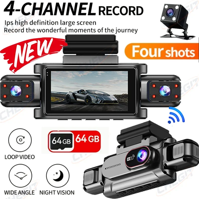 

1080P 4 Lens 360 Degree Dash Cam For Cars WIFI APP Car DVR 4-Channel Front Camera Video Recorder Rear View Camera For Vehicle
