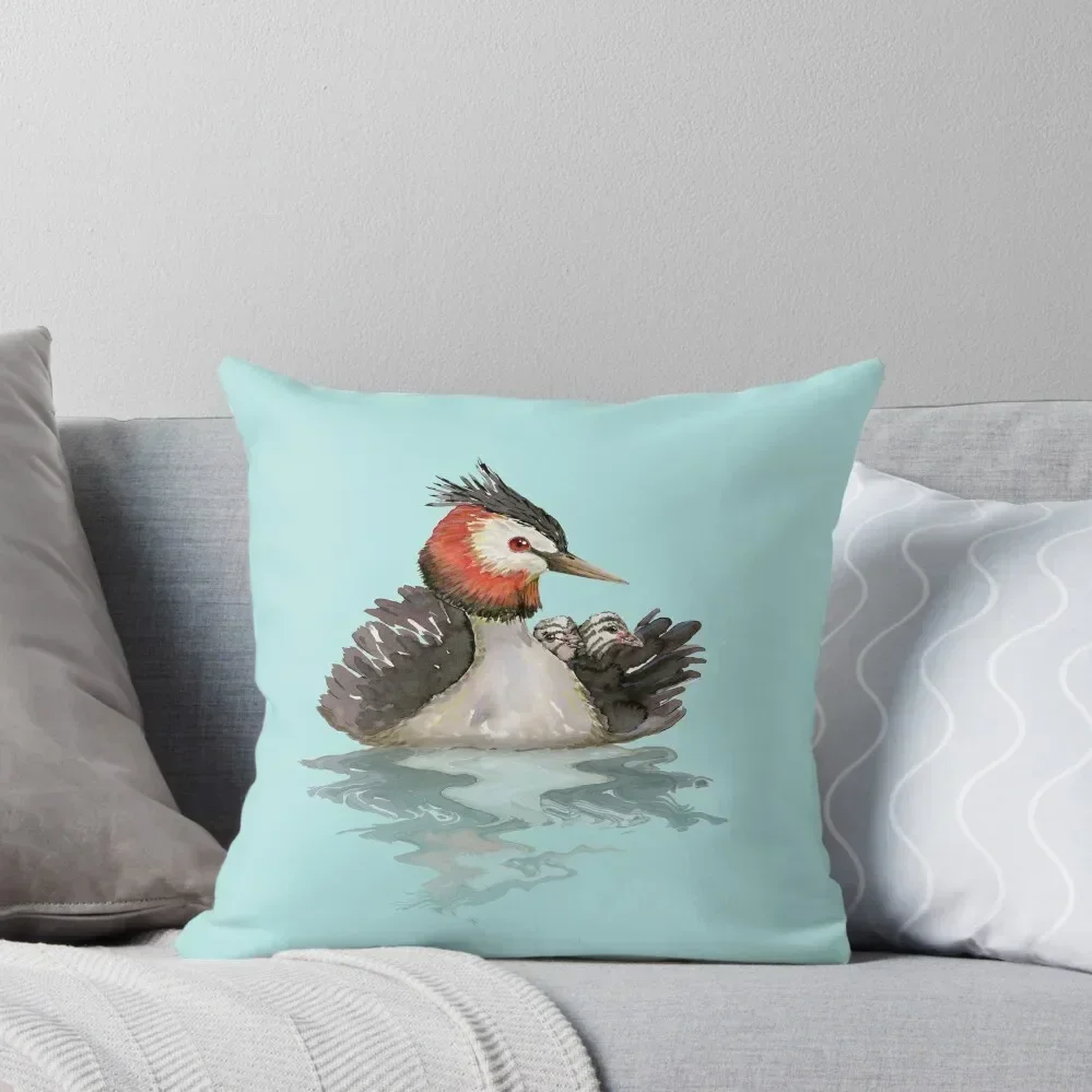 

Great Crested grebe with chicks watercolor Throw Pillow ornamental pillows Cushions For Children pillow