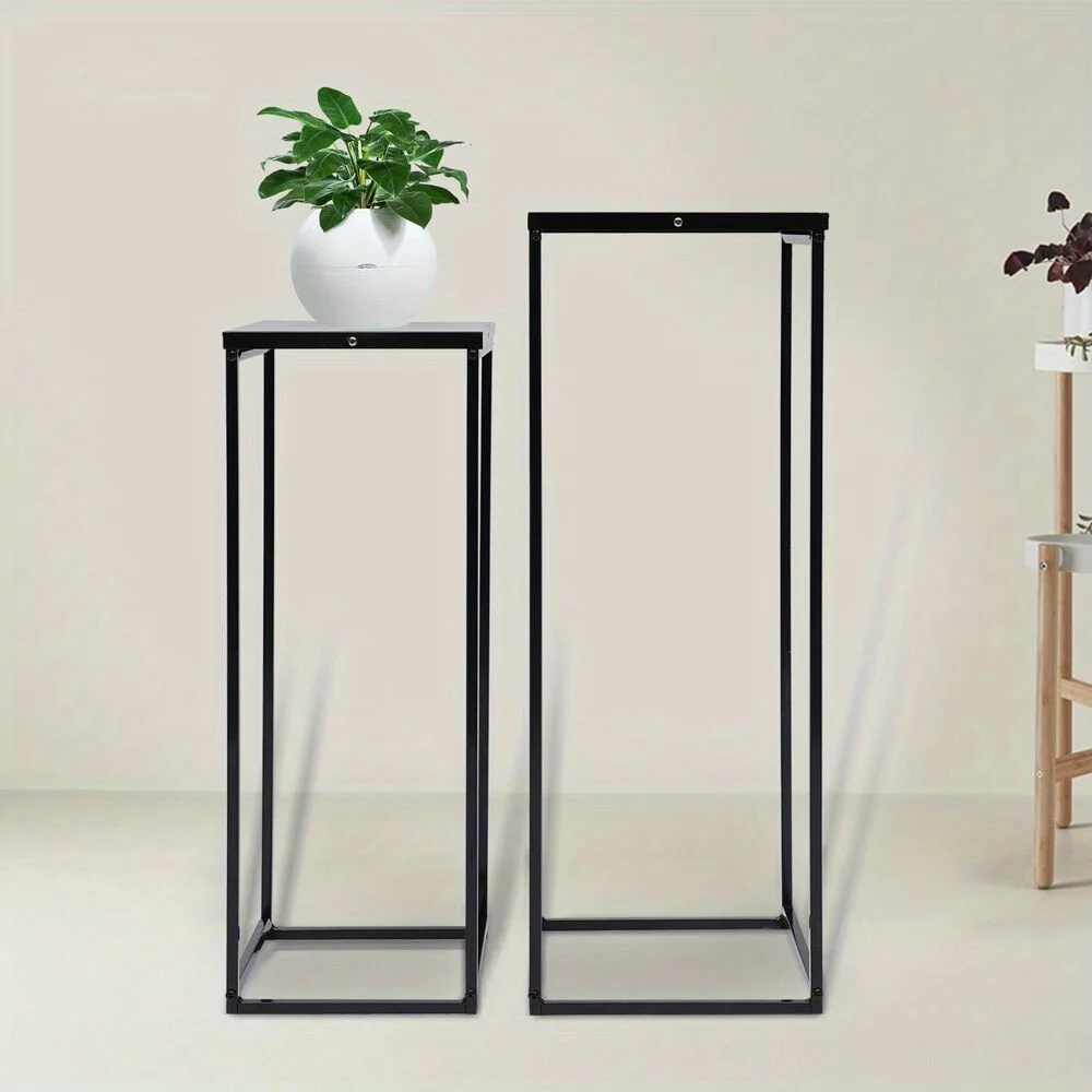 

2pcs Metal Stand Plant Stand High Square Rack Flower Holder Wedding Living Room Patio Garden（Black）