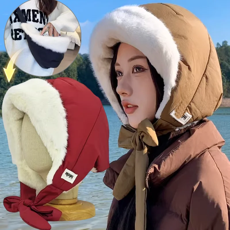 Topi Korea Musim Dingin Anti-dingin Tahan Angin Tebal Hangat Lembut Modis Sederhana Warna Merah Pelindung Telinga untuk Pelajar 2025