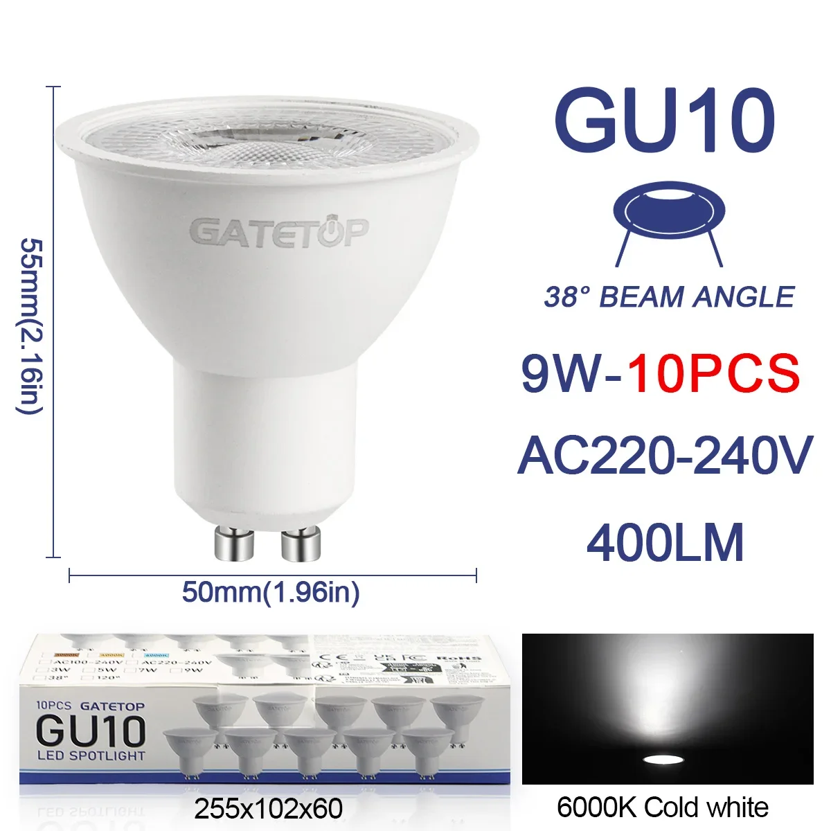 10-pack Focos Gu10 SpotlightLampara 220V Lled-lamp Groothandel 9W Wit Warm 3000k 6000K geschikt voor thuiscommerciële gebouwen