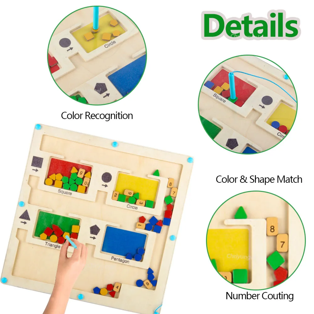 Holz magnetisches Labyrinth Spielzeug für Kinder Magnet Sortier brett magnetische Farbe Nummer und Form Labyrinth Bretter Montessori Lernspiel zeug