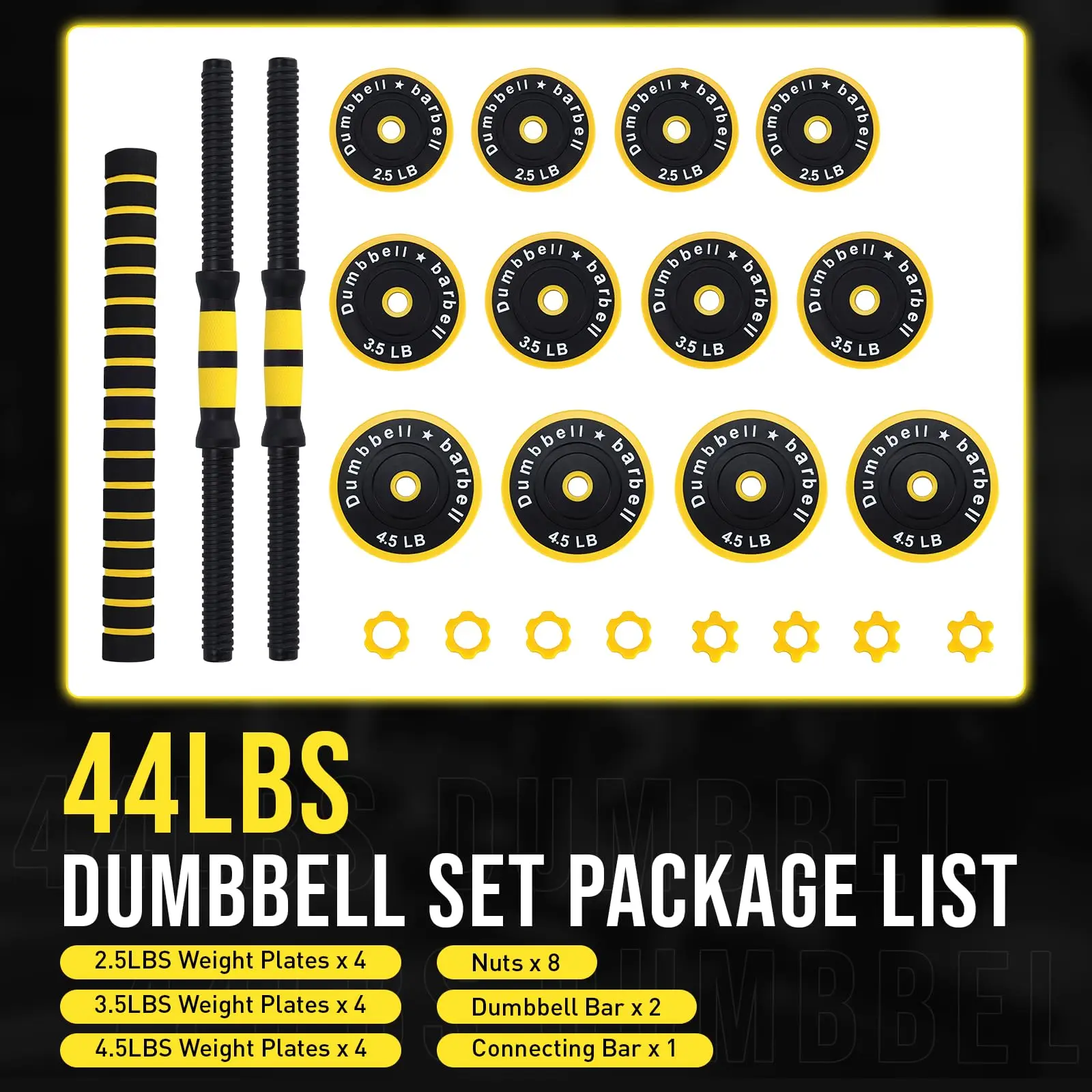 Adjustable Dumbbell Weight Set 44 Lbs, Dumbbell Weights With Pe Coating and Comfortable Handle for Home Gym