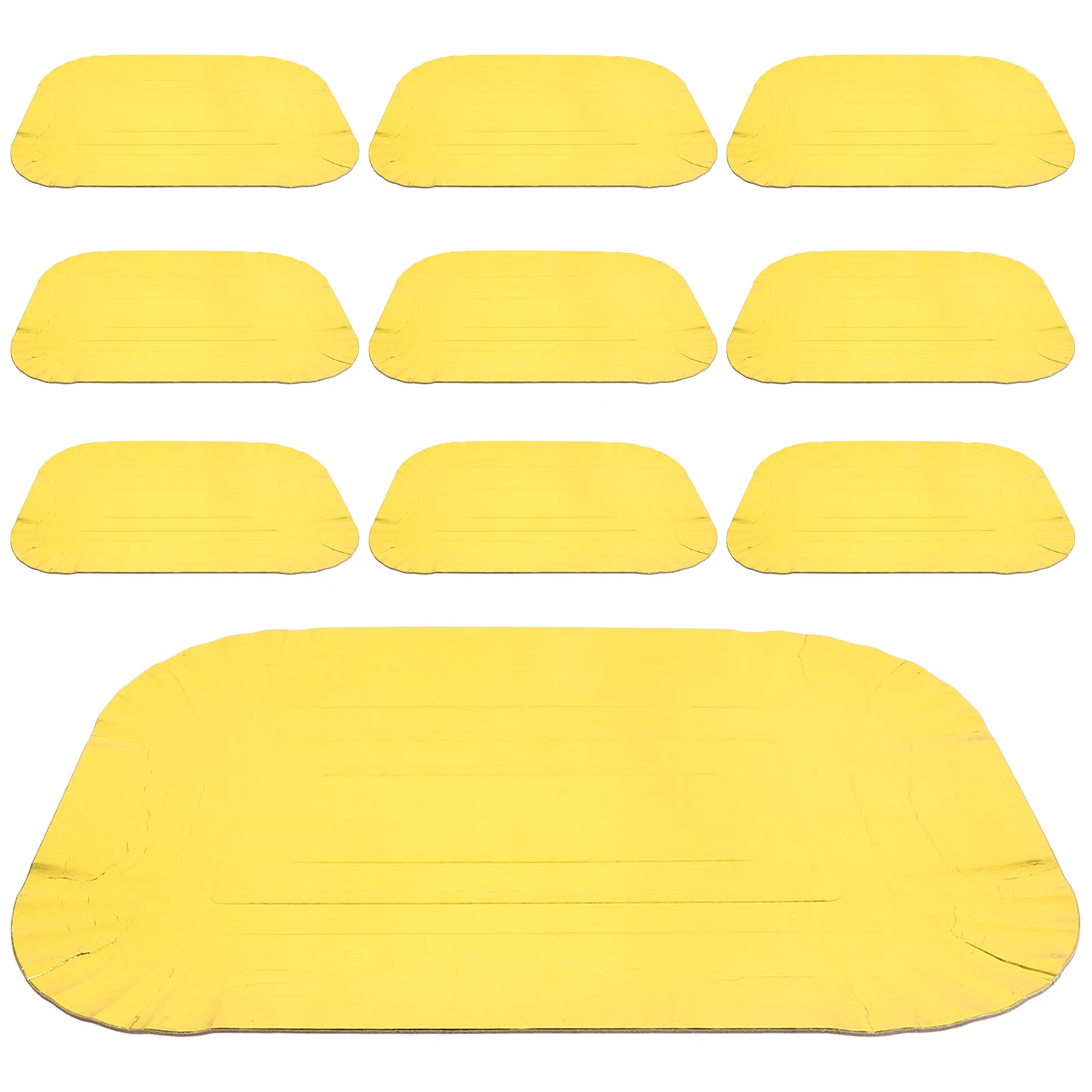 

10 Golden Paper Tray Plates Disposable Dinnerware Aluminium Foil Food Safe Plain Design Serving Stew Fried Kitchen Bar Catering