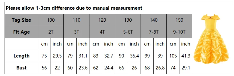 Original supplier size chart