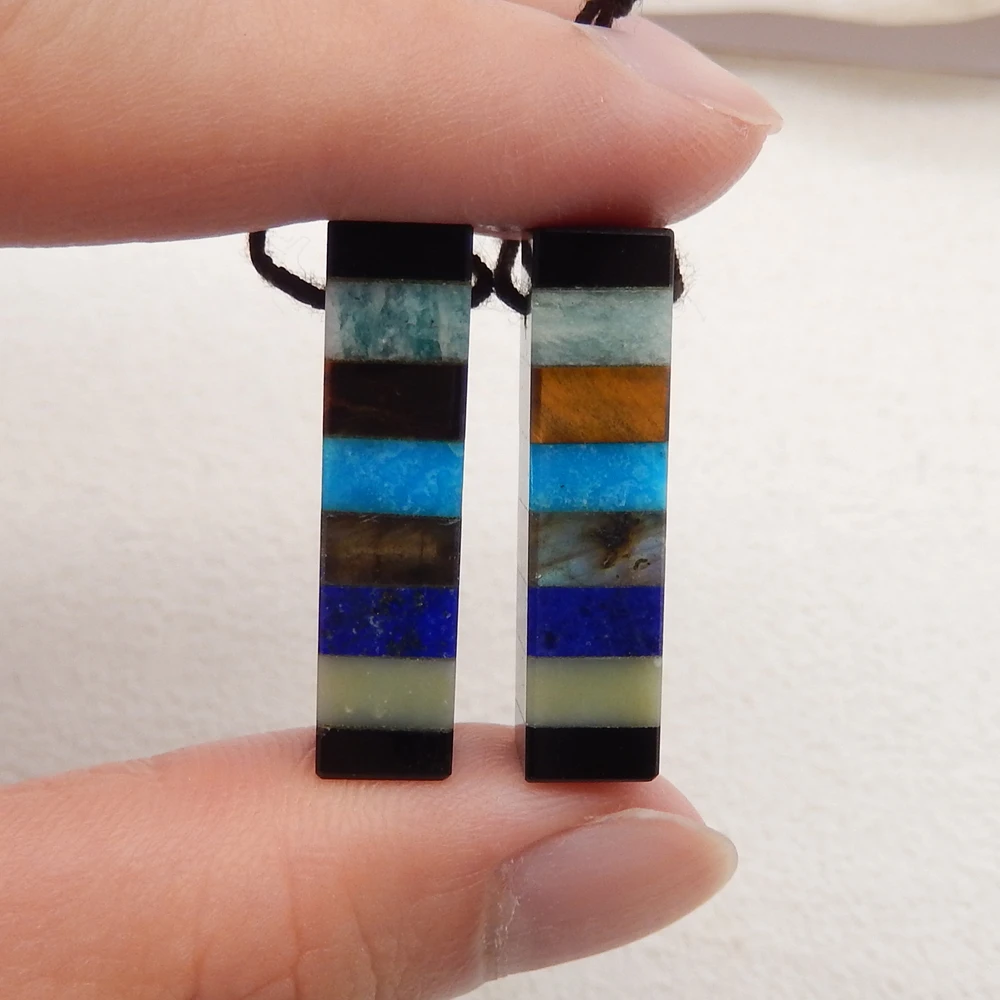 Natural Tiger's Eye and Amazonite Obsidian Blue Apatite Crystal Labradorite Lapis Lazuli Intarsia Earring Bead,Fashion Earring image 4