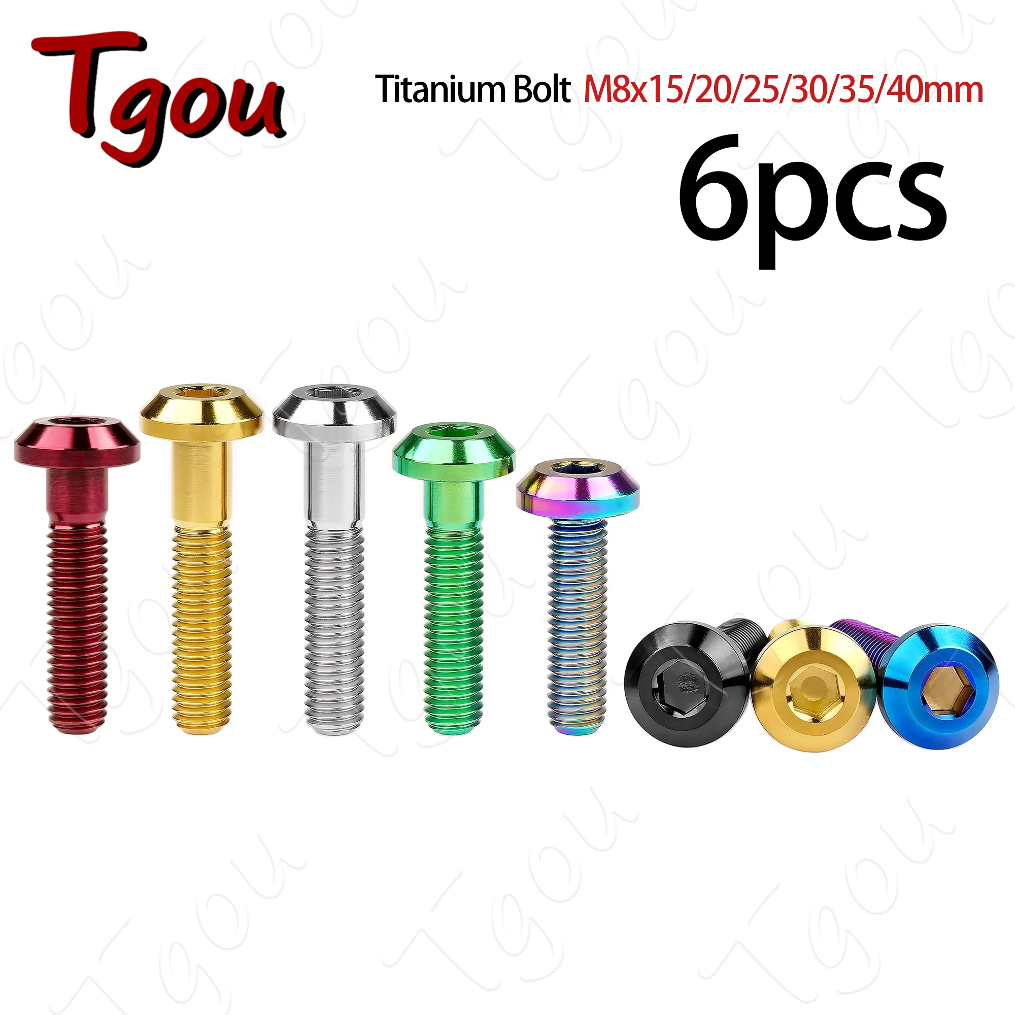 Tgou Titanium Screws M8x15/ 20/25/30/35/40mm for Motorcycle Brake Parts  Hexagonal Head Bolts 6pcs