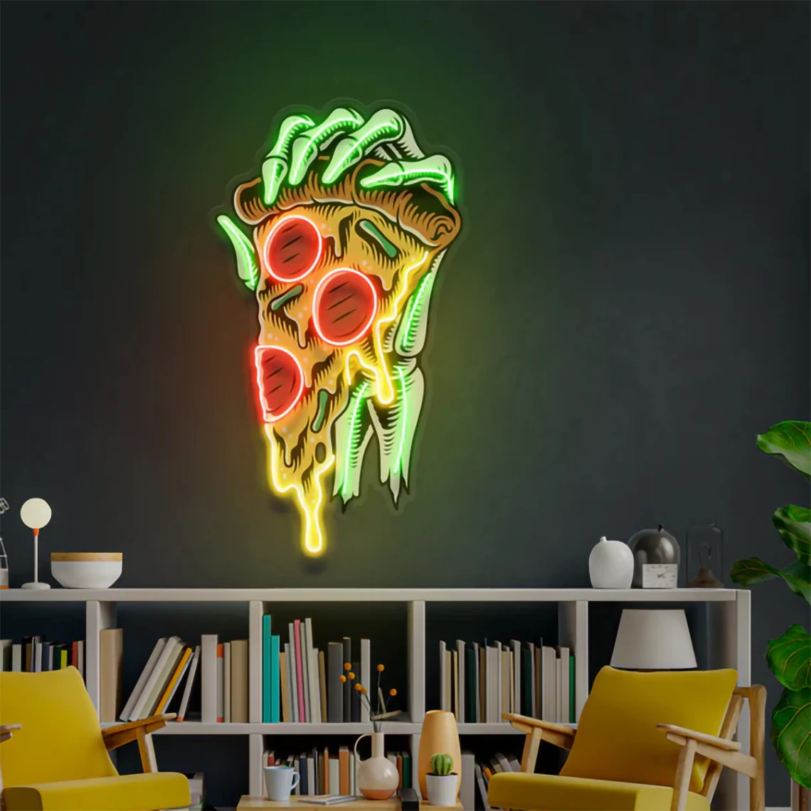 Pizza Neon Sign UV Printed Pizza Hand Artwork Neon Graming Romm Bar Art Decor Fast Food Restaurant Wall Decor